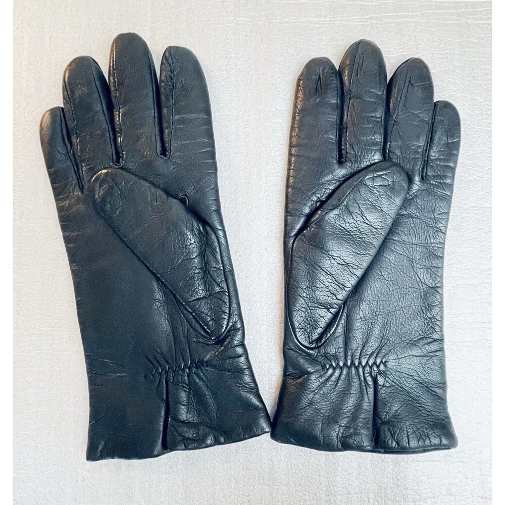 VTG Fownes Leather Gloves Women’s XL Thinsulate Fleece Lined Black Dark Gray - Picture 3 of 12
